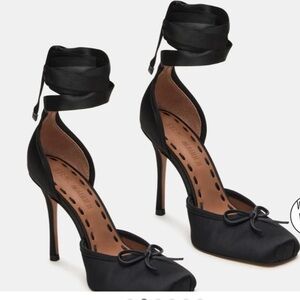 Steve Madden Larina Black Satin Ballet Heels